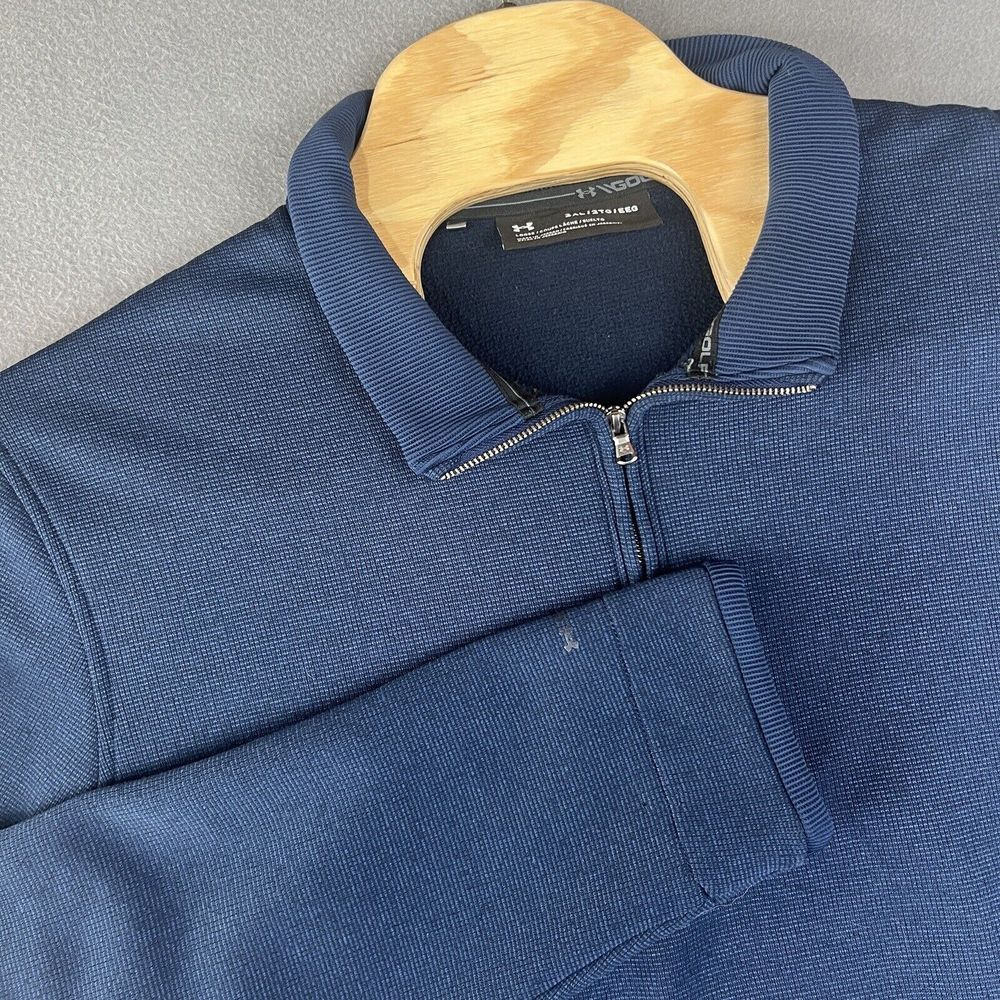 Under Armour Sweater Mens 2XL Blue‎ Quarter Zip Loose Coldgear Fleece Indianwood